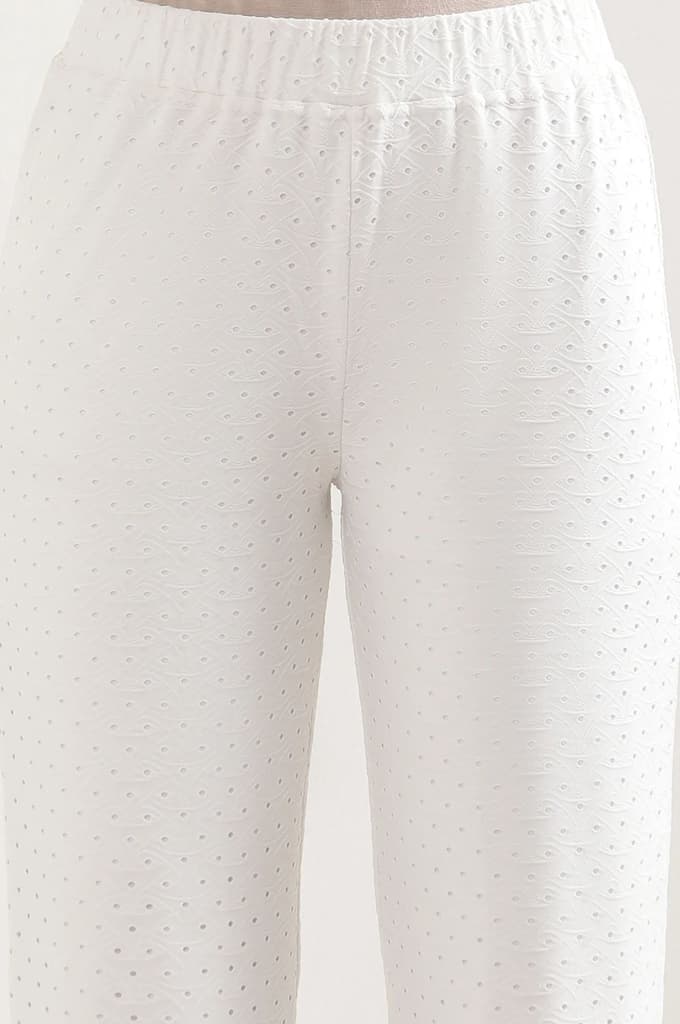 White Solid Straight Fit Palazzo With Elasticated Waist — photo 6