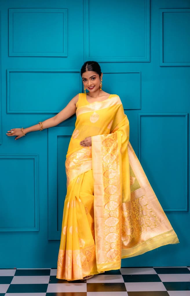 Mimosa Women's Woven Design Banarasi Style Art Silk Saree With Blouse Piece : SA00001754GDFREE — photo 5