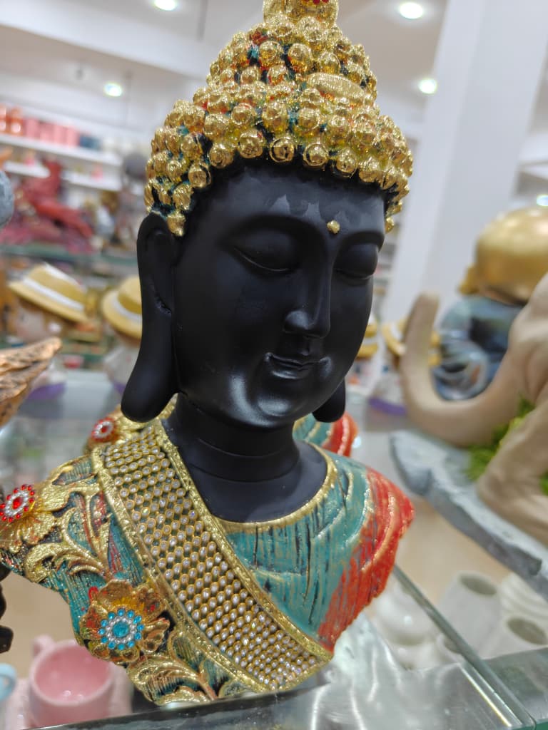 Gold and Black Buddha Head Statue | Decorative | Glass | Gold