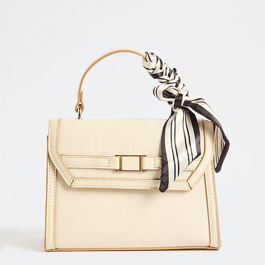 Westside Off-White Textured Satchel Bag with a Scarf