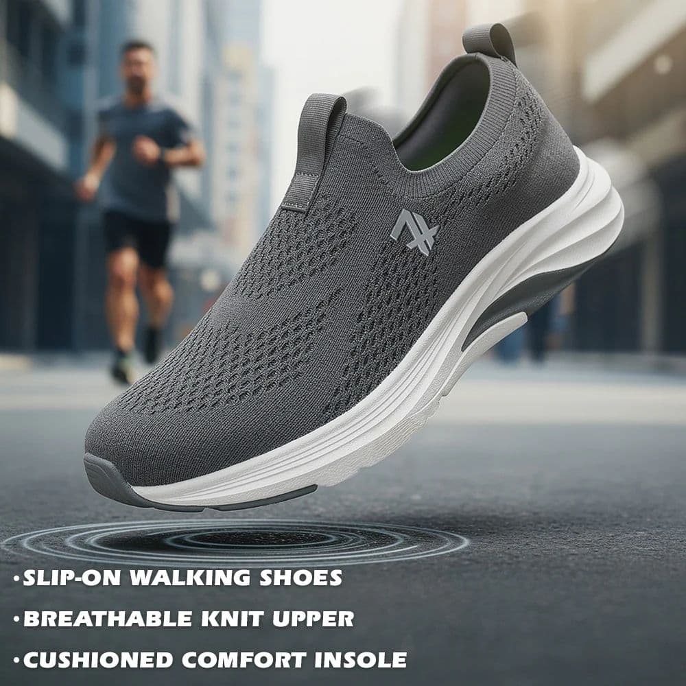 Leap7X Dark Grey Sports Non Lacing Walking Shoes For Men ULTRASTEPE By Liberty — photo 3