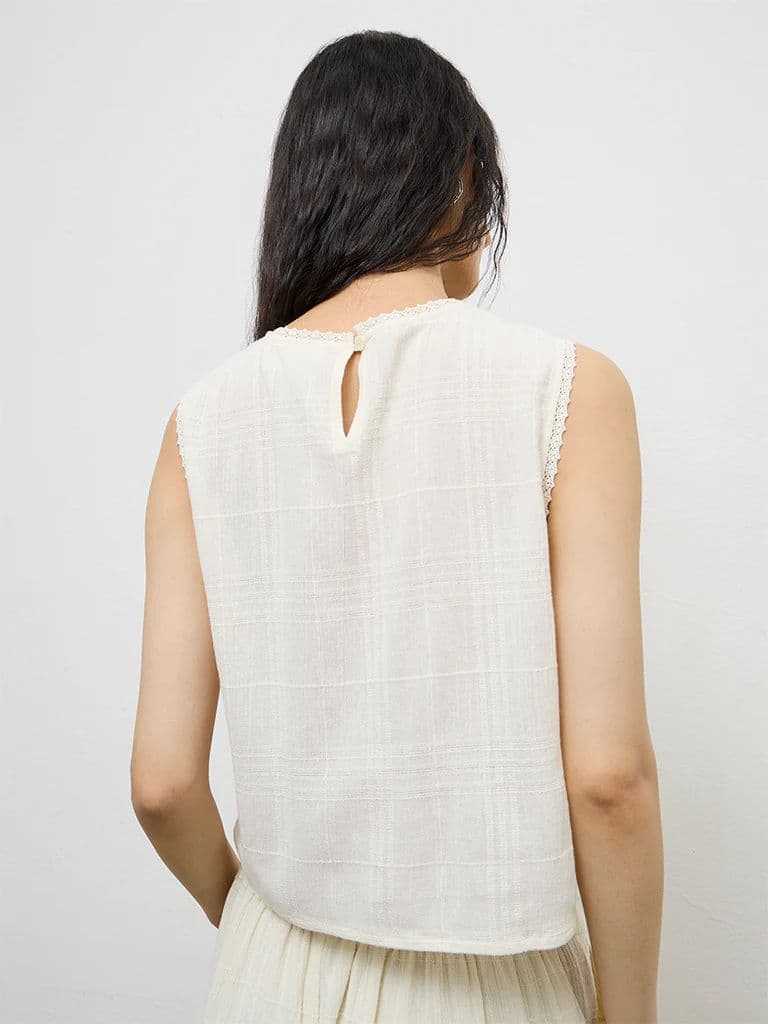 Bombay Paisley Off-White Embroidered Cotton Top — photo 4