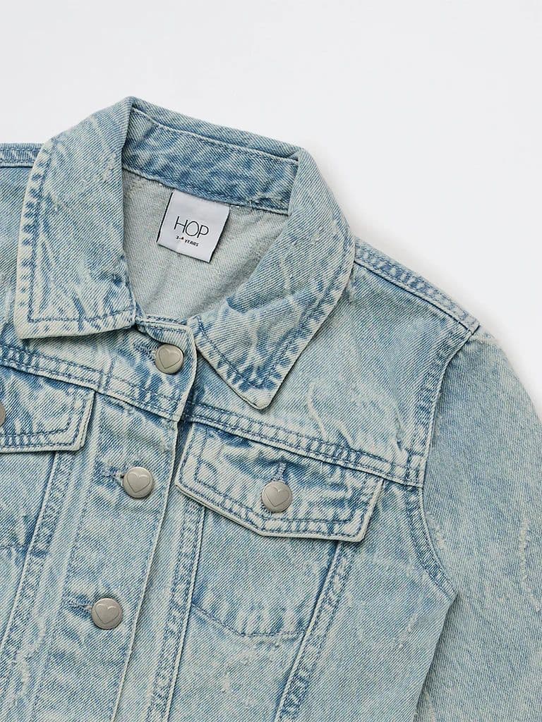 HOP Kids Girls Blue Faded Denim Jacket — photo 5