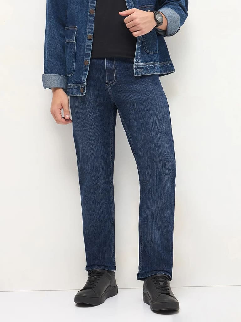 Men's Blue Straight Fit Washed Denim Jeans Stretchable — 28 / Blue