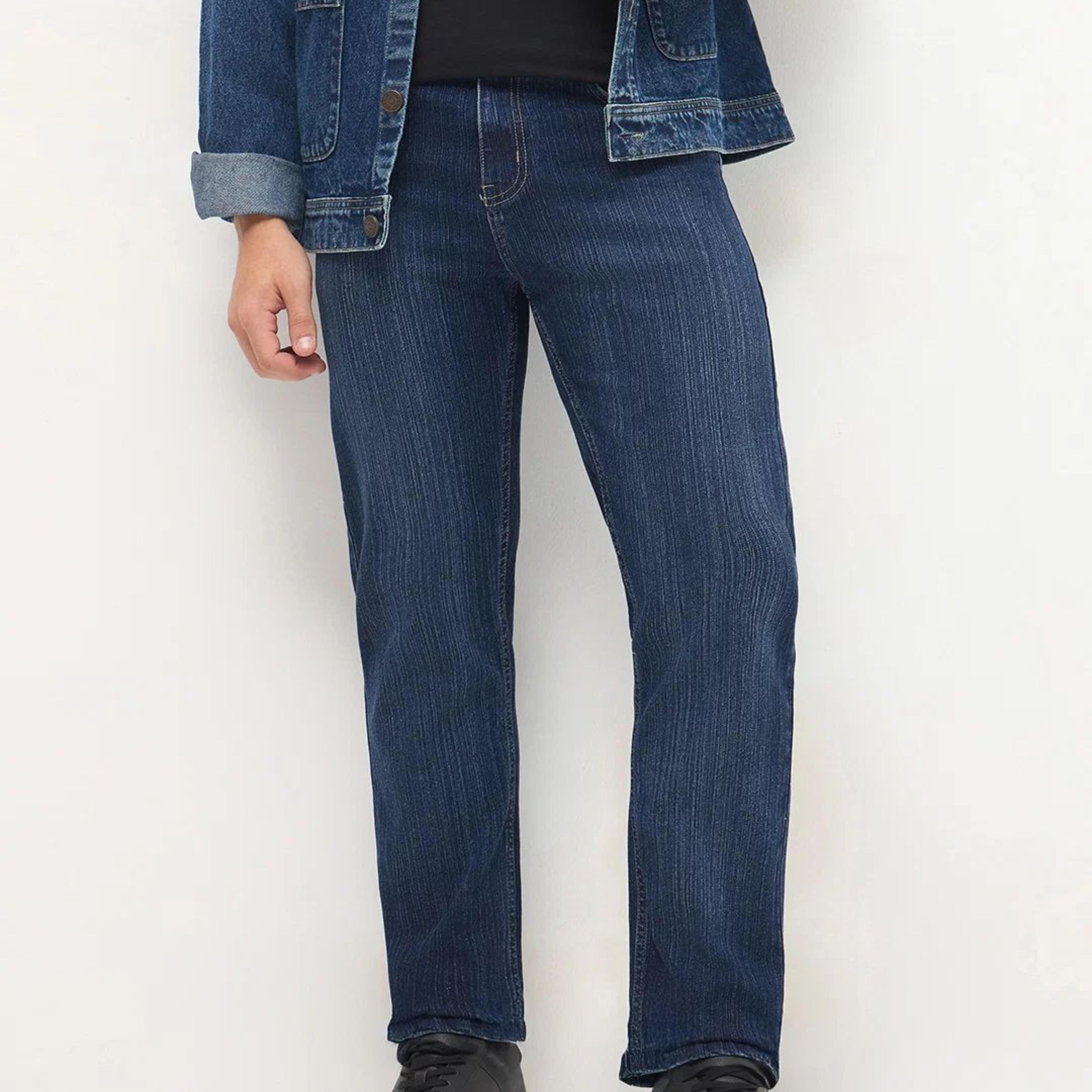 Men's Blue Straight Fit Washed Denim Jeans Stretchable