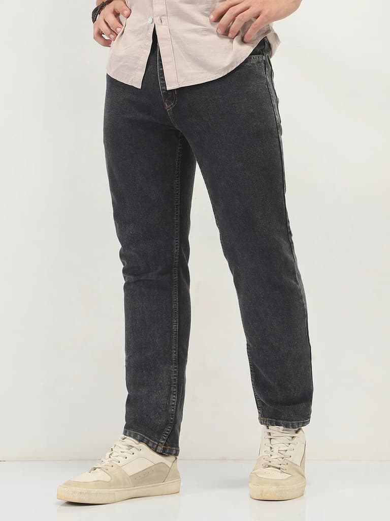 Men's Dark Grey Slim Fit Washed Denim Jeans Stretchable — photo 2