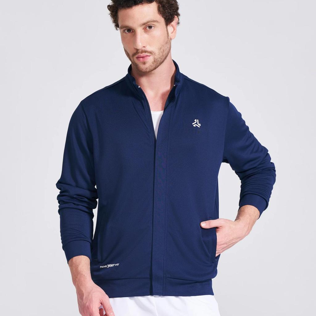 Men's Navy Solid Stand Collar Jacket