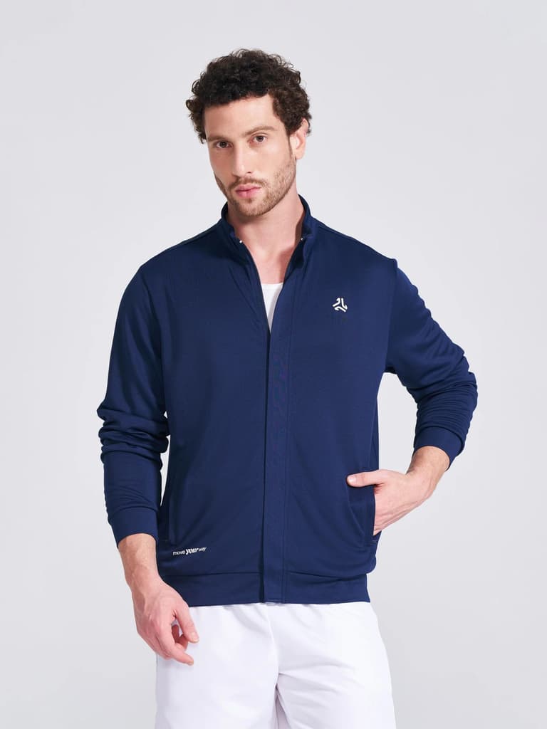 Men's Navy Solid Stand Collar Jacket — Navy / S