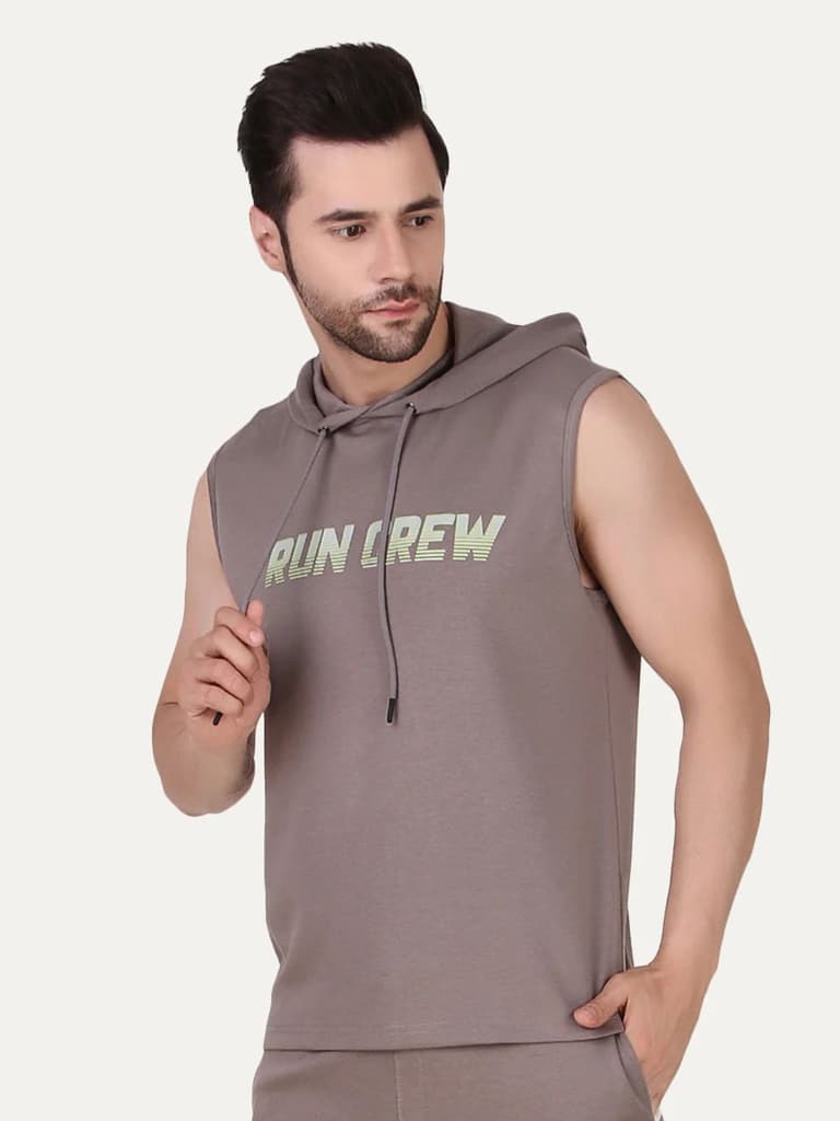 Khaki Printed Sleeveless Hoodie — photo 2