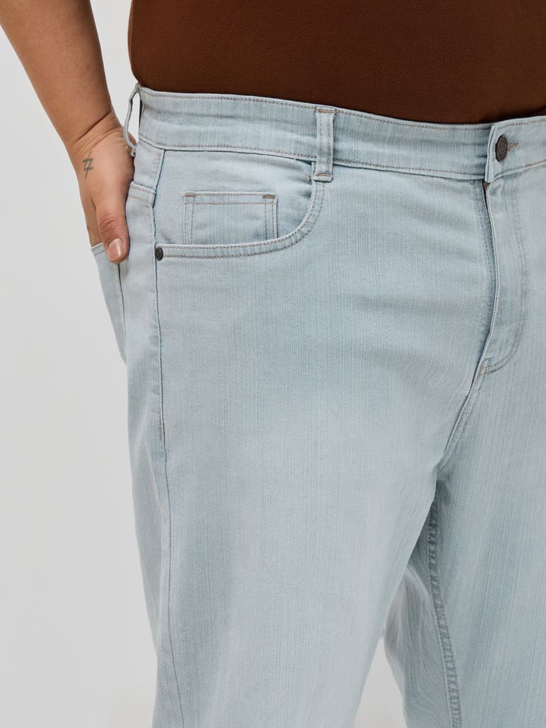 Plus Men's Ice Grey Straight Fit Washed Denim Jeans Stretchable — photo 5