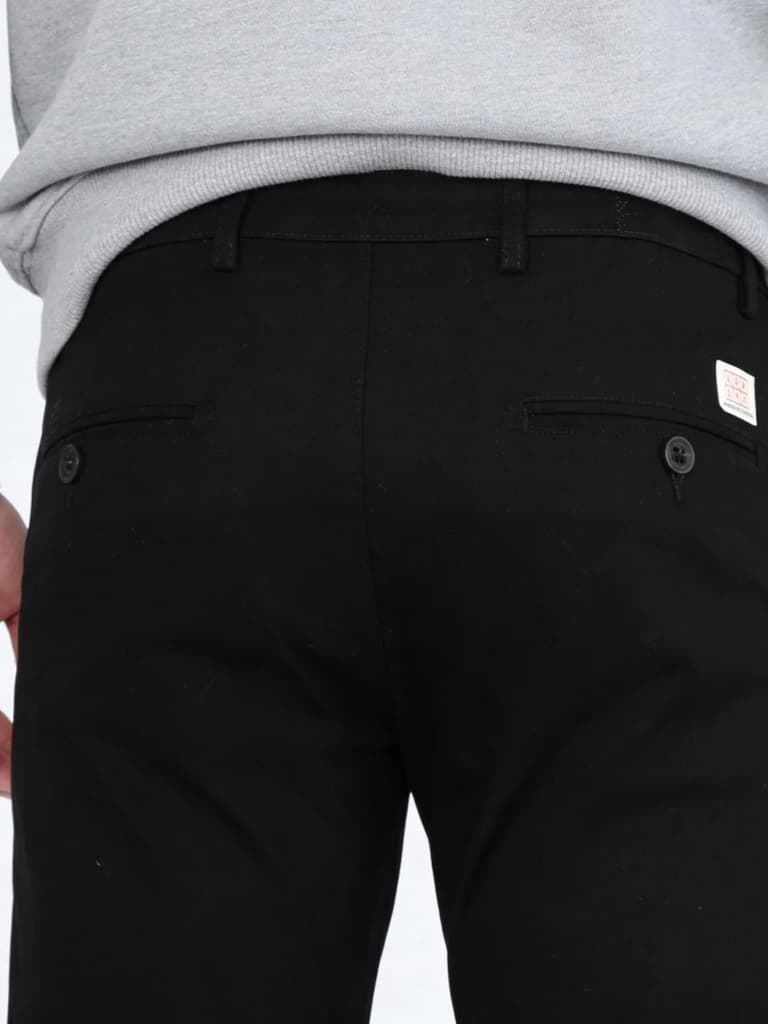 Men's Black Straight Fit Mid Rise Cotton Casual Chinos Trousers Stretch — photo 6