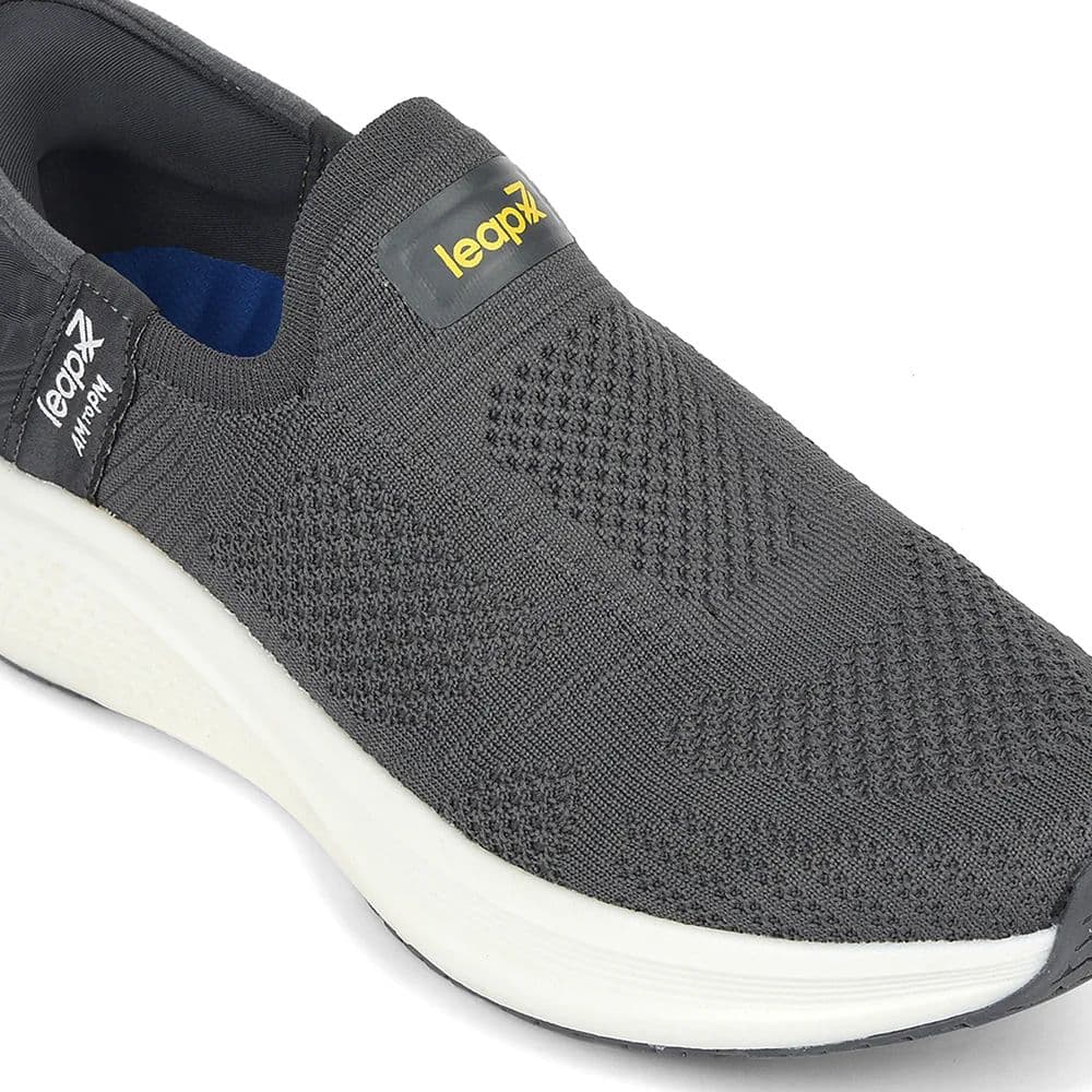 Leap7x Dark Grey Sports Non Lacing Walking Shoes For Men EAZYGO-253 By Liberty — photo 4