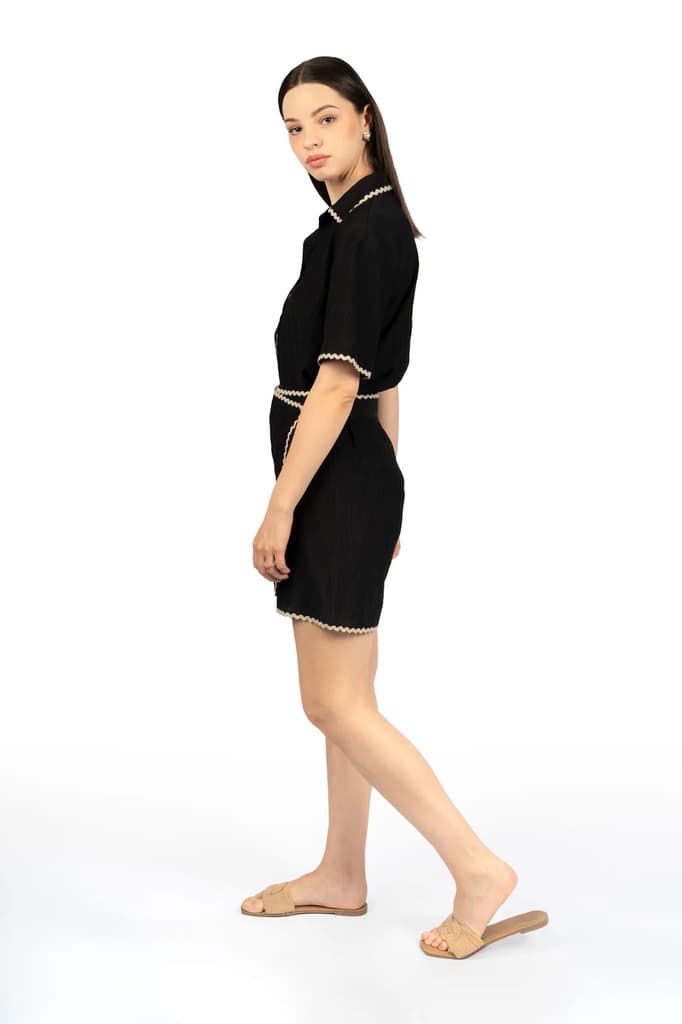 Black Solid Collared Boxy Co-ord Set — photo 2
