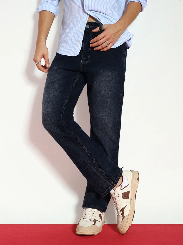 Men's Dark Grey Straight Fit Washed Jeans Stretchable — 28 / Dark Grey
