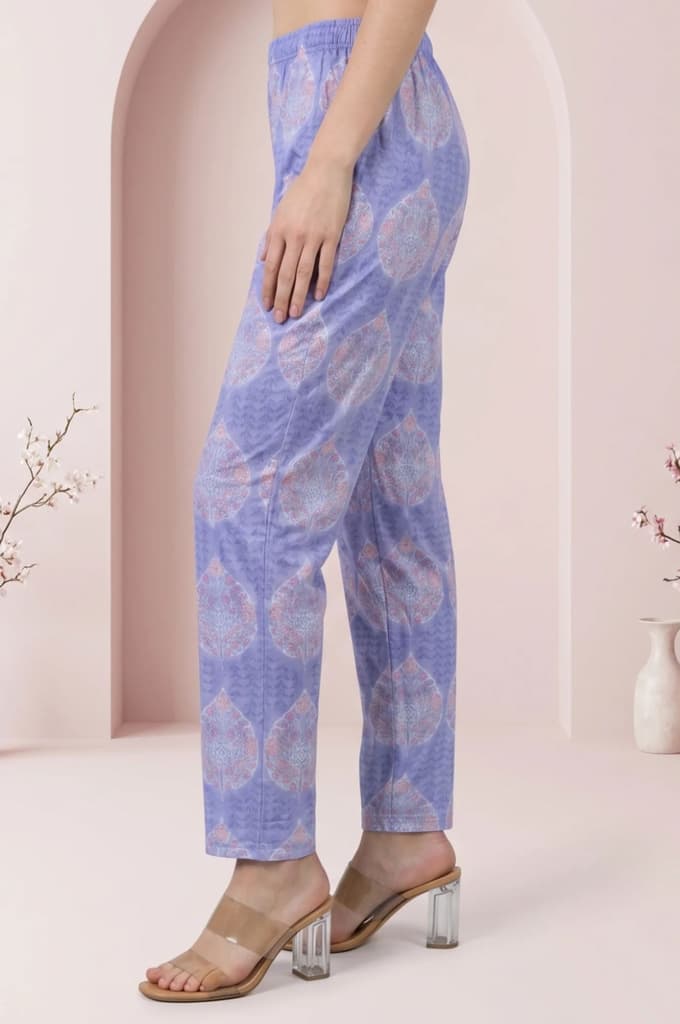 lavender Floral Printed Pure Cotton Straight Fit Pants — photo 2