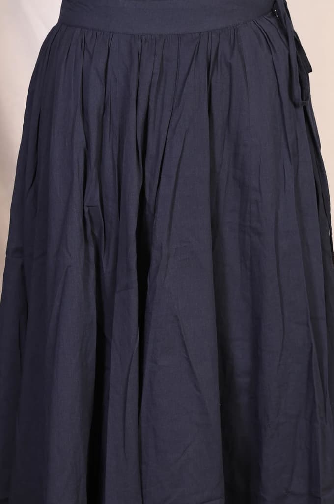 Navy Blue Solid Tassel Pure Cotton Pleated Top with Skirt Set — photo 6