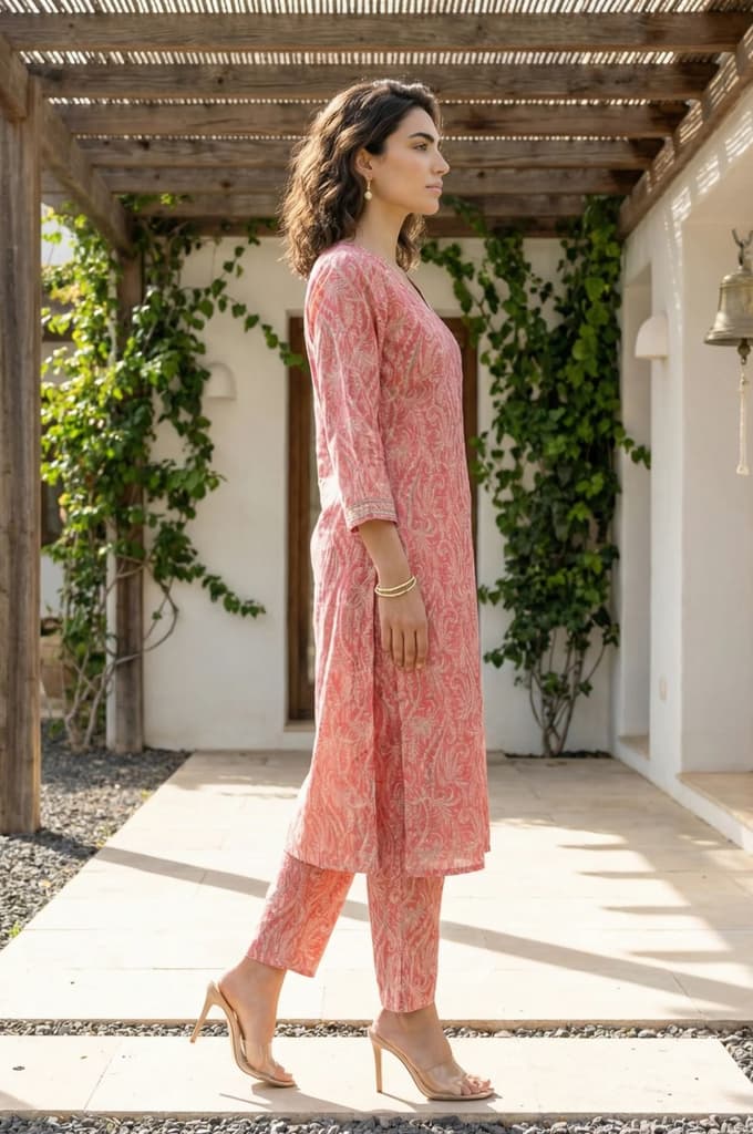 Pink Paisley Printed Modal Straight Kurta and Pants Co-ord Set — photo 6