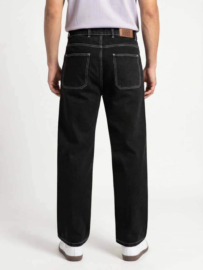 Men's Black Loose Baggy Fit Washed Denim Jeans Non-Stretchable — photo 3