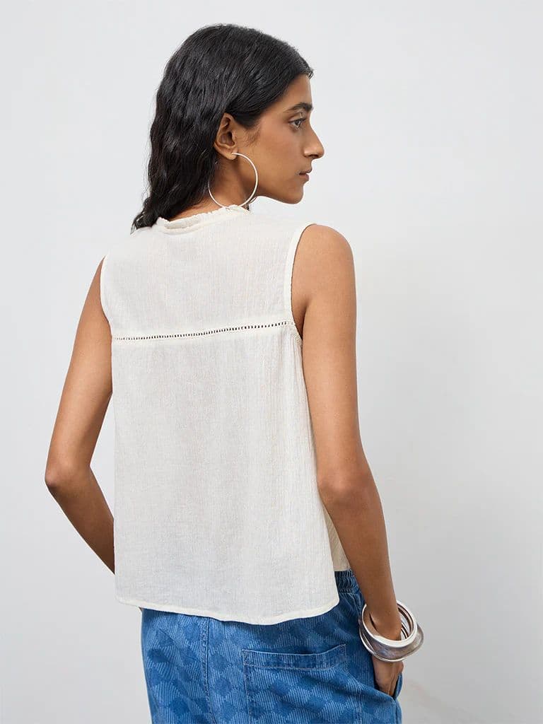 Bombay Paisley Off-White Aztec Embroidered Cotton Top — photo 4