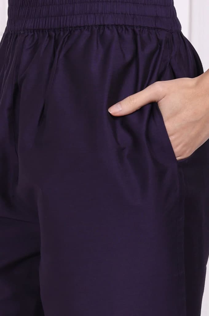 Purple Embroidered Straight Kurta with Straight Pant and Dupatta Set — photo 9