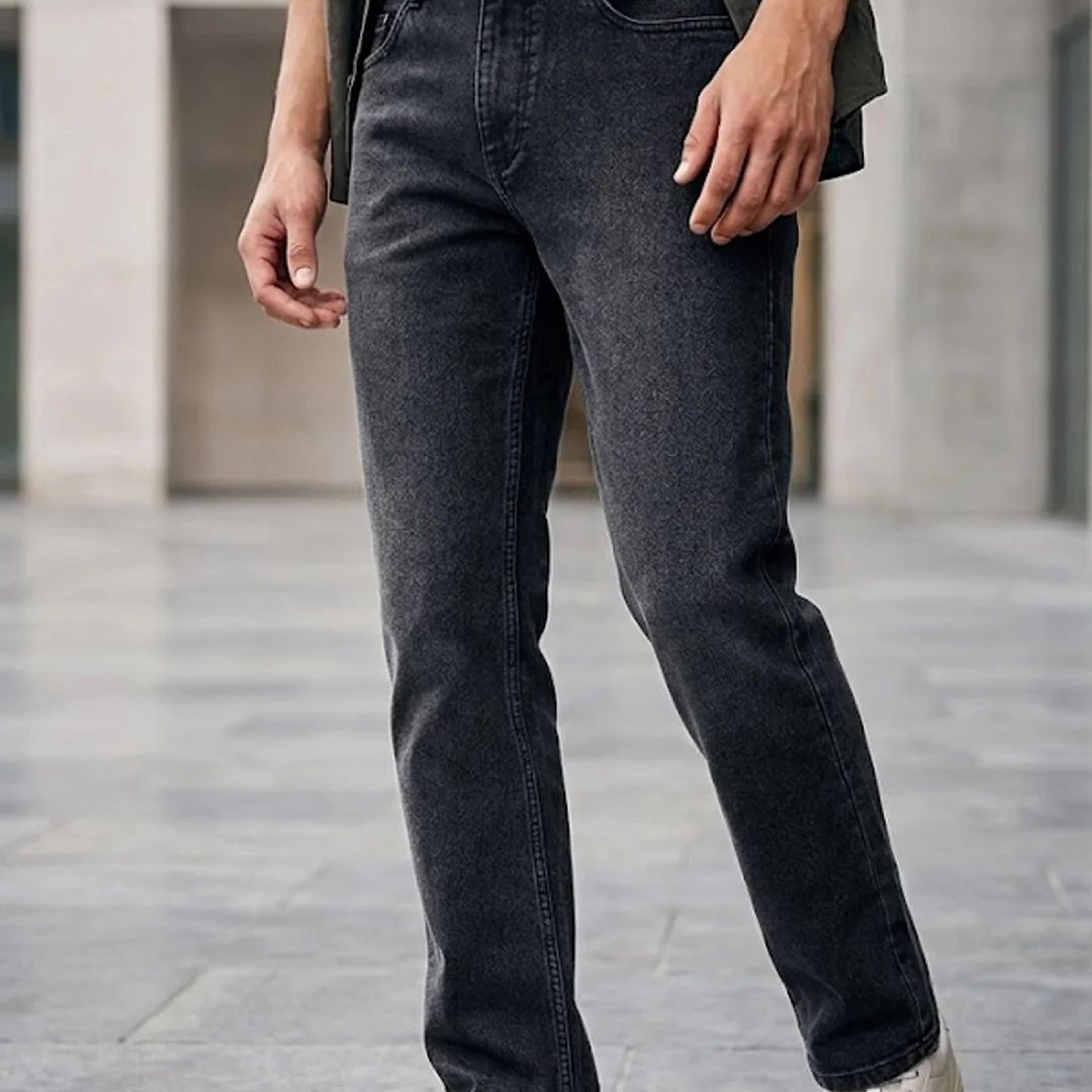 Men's Black Straight Fit Washed Jeans Stretchable