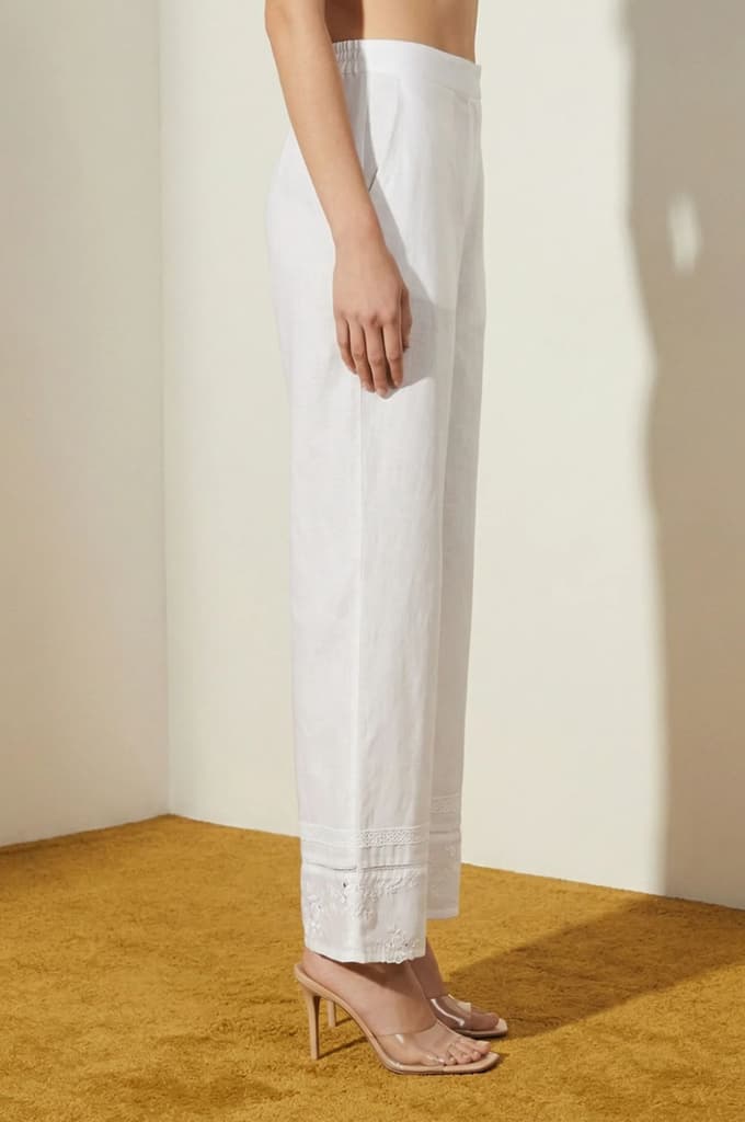 White Embroidered Pure Cotton Straight Fit Ankle Length Palazzo — photo 5