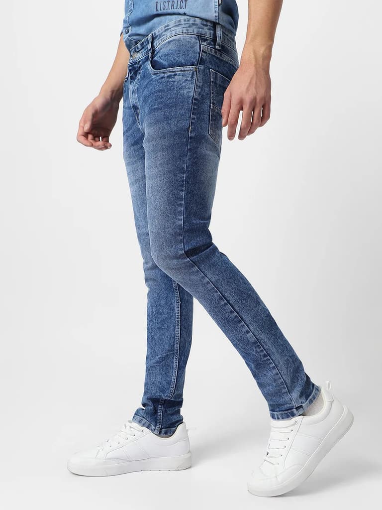 Men's Blue Skinny Fit Washed Jeans Stretchable — photo 3