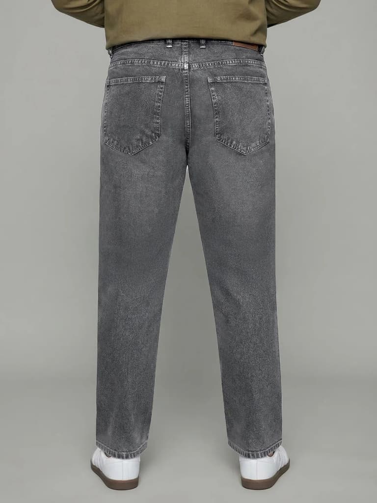 Plus Men's Light Grey Relaxed Fit Washed Denim Jeans Non-Stretchable — photo 3