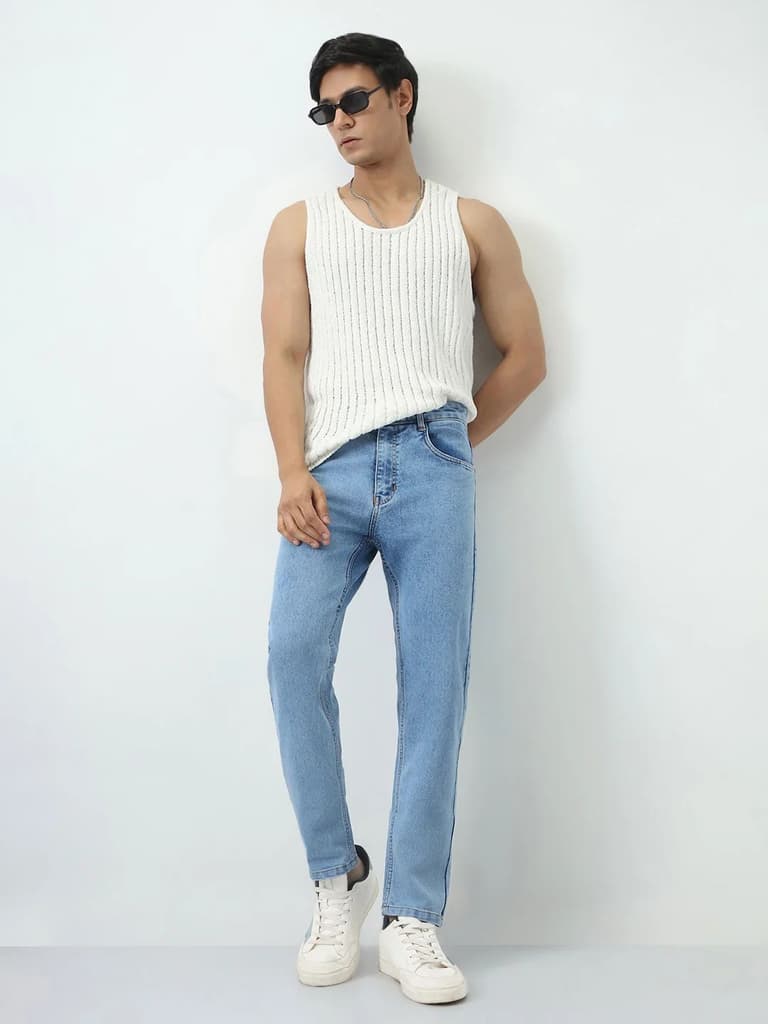 Men's Ice Blue Slim Fit Washed Denim Jeans Stretchable — photo 4