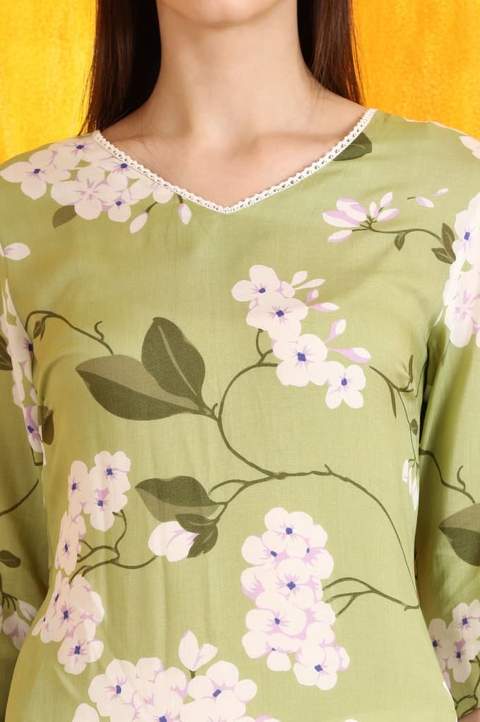 Green Bold Floral Printed Modal Straight Kurta — photo 4