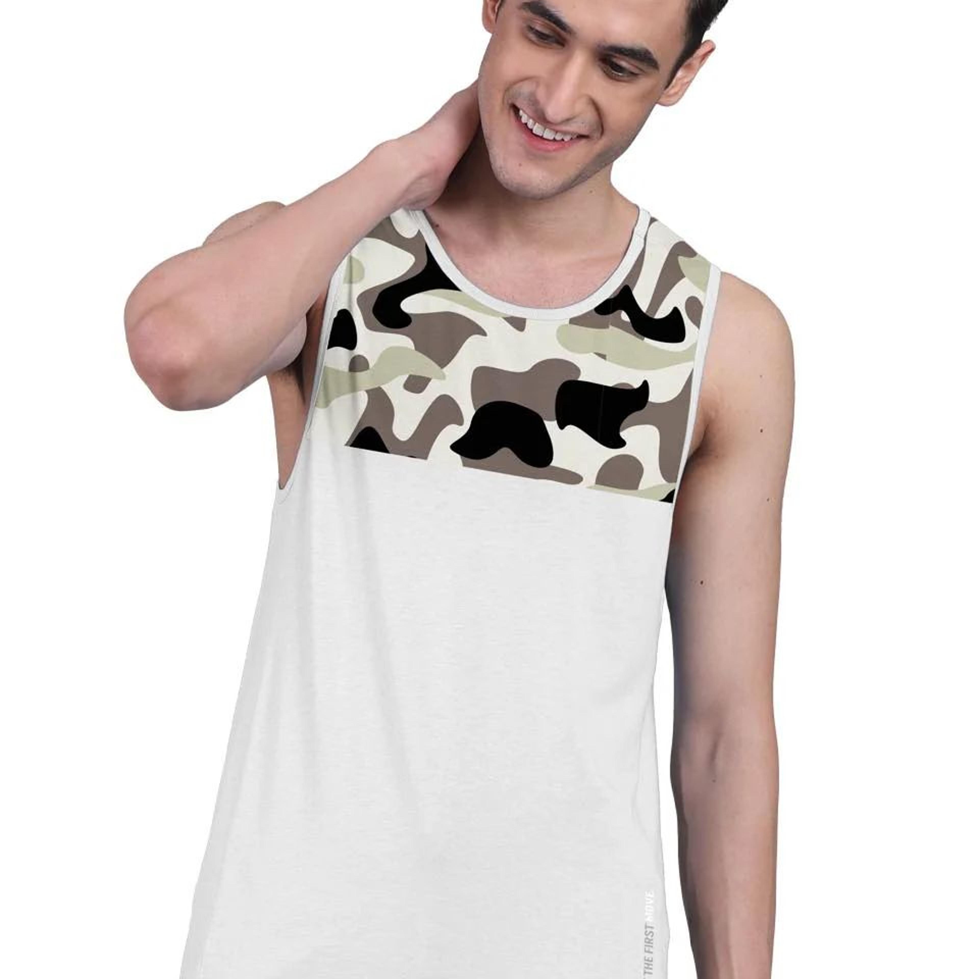 White Active Vest Front Yoke Camouflage Regular Organic Bamboo Vest - Active Fit (Pack Of 1)