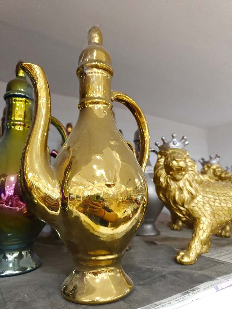 Gold Vase with Handle | Decorative | Glass | Gold