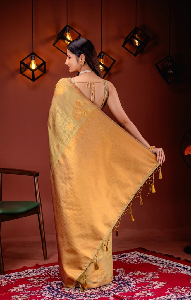 Mimosa Women's Woven Design Kanjivaram Style Art Silk Saree With Blouse Piece : SA00001762GDFREE — photo 6