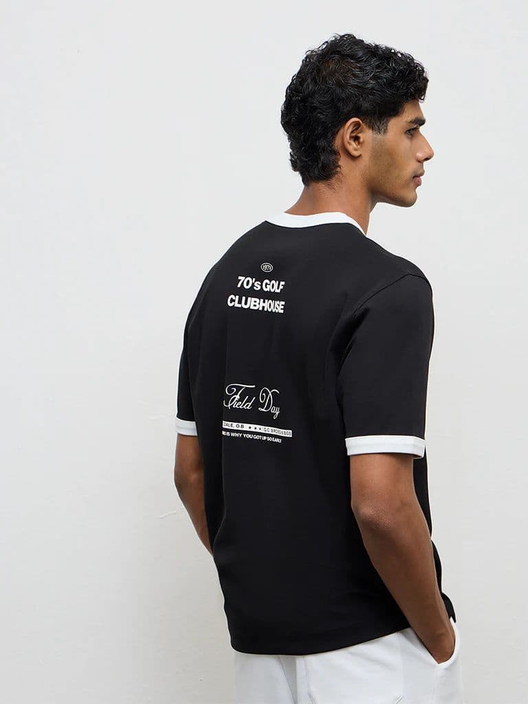 Nuoflexx Black Text-Printed Relaxed-Fit Cotton-Blend T-Shirt — photo 4
