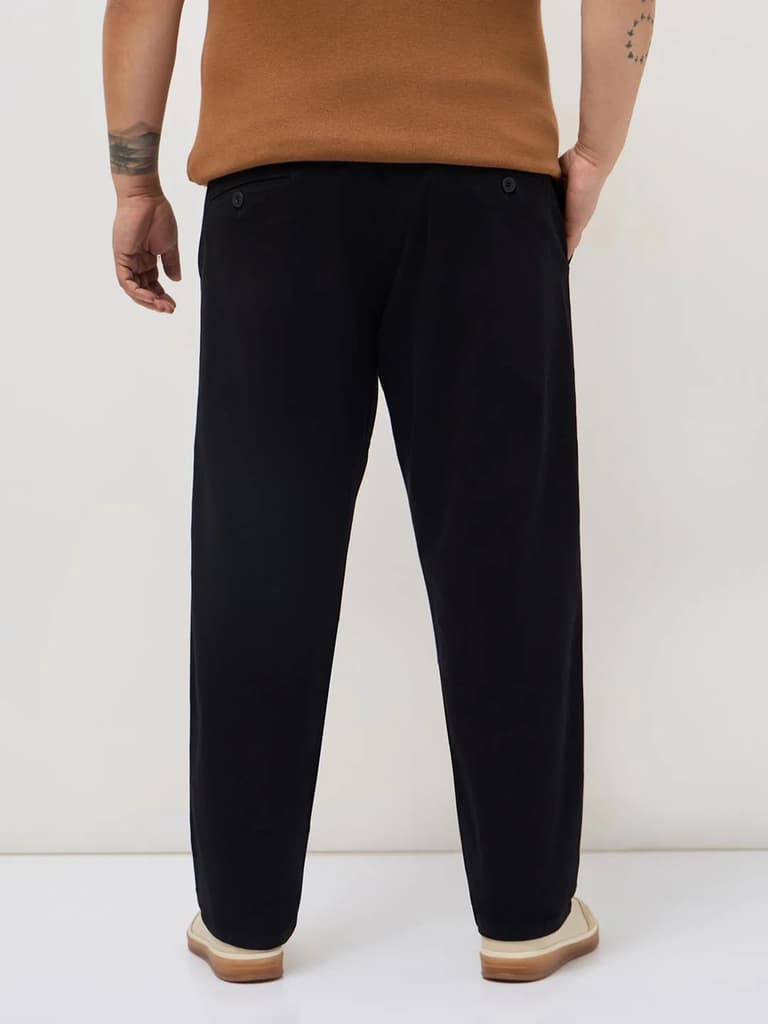 Plus Men's Black Straight Fit Mid Rise Cotton Casual Chinos Trousers Stretch — photo 3