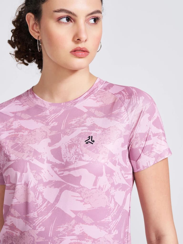 Women's Pink Printed Round Neck T-Shirt — photo 2
