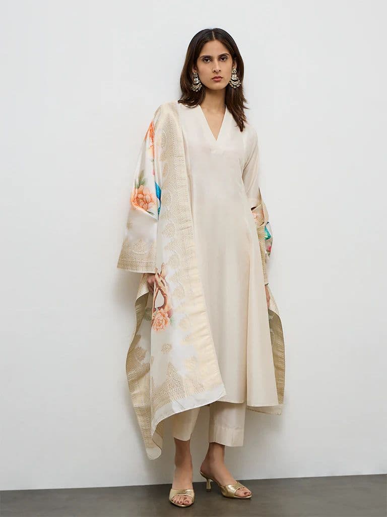 Vark Cream Anarkali Ethnic Set