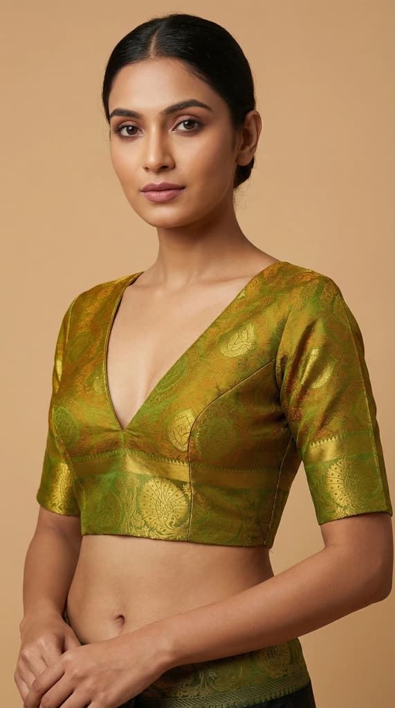 MIMOSA Women's Woven Design Kanjivaram Style Art Silk Saree with Blouse Piece - Olive ( SA00003142OLFREE ) — photo 5