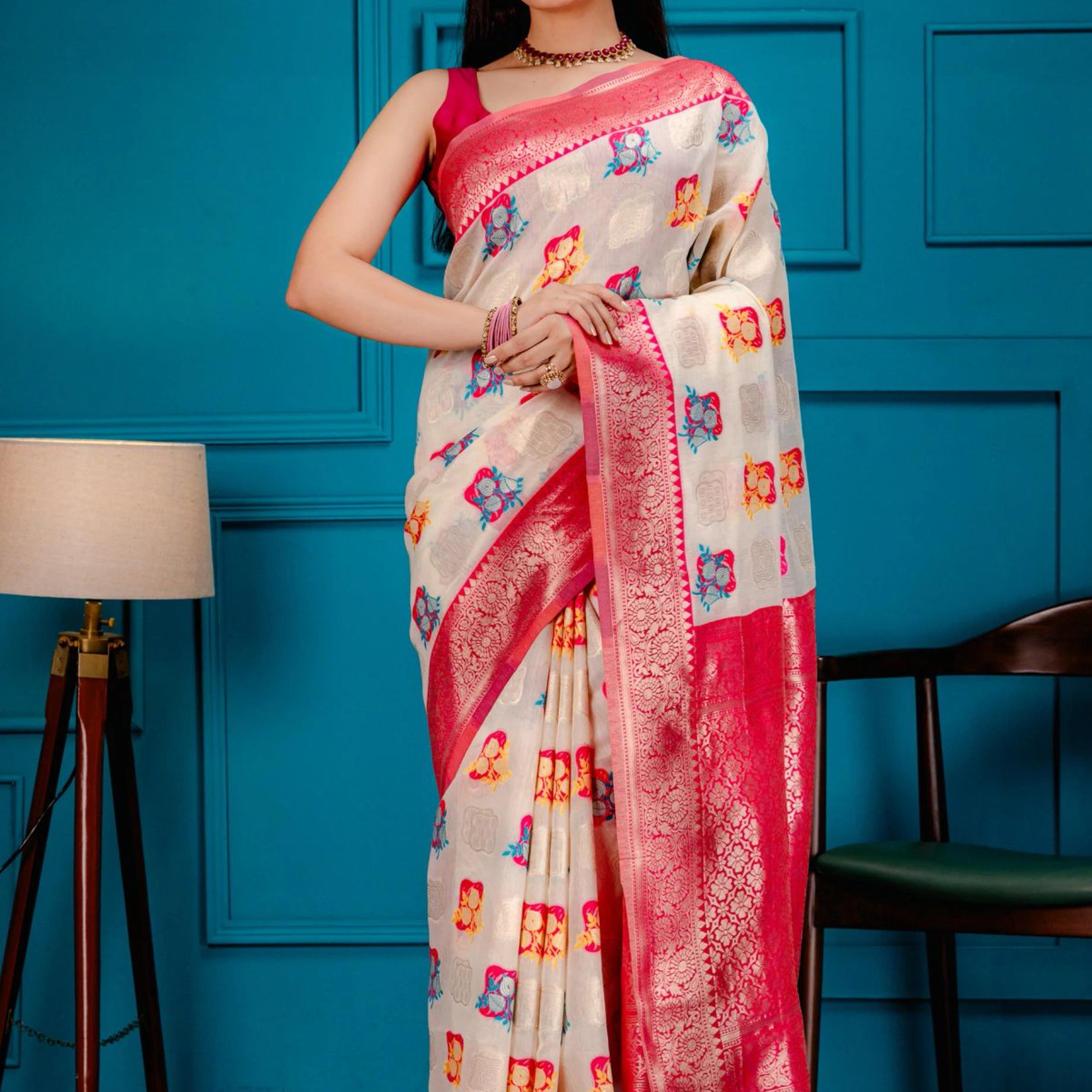 Mimosa Women's Woven Design Kanjivaram Style Art Silk Saree With Blouse Piece : SA00001624HWFREE