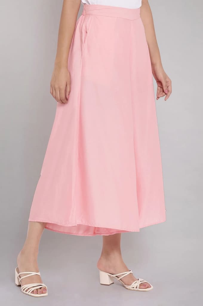 Pink Solid Flared Cotton Culottes With Elasticated Waist — photo 4