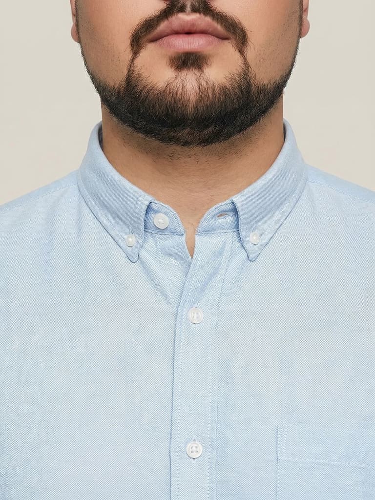 Plus Men's Light Blue Cotton Full Sleeve Regular Fit Solid Oxford Shirt With Button-Down Collar — photo 5