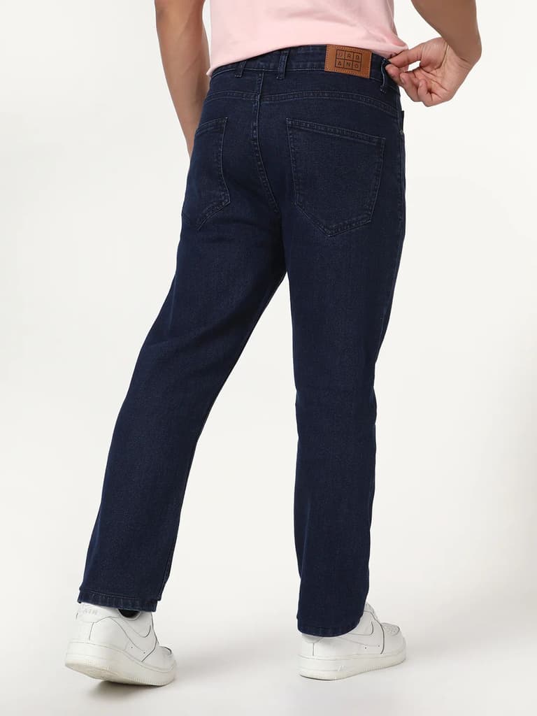 Men's Blue Straight Fit Raw Washed Denim Jeans Stretchable — photo 3