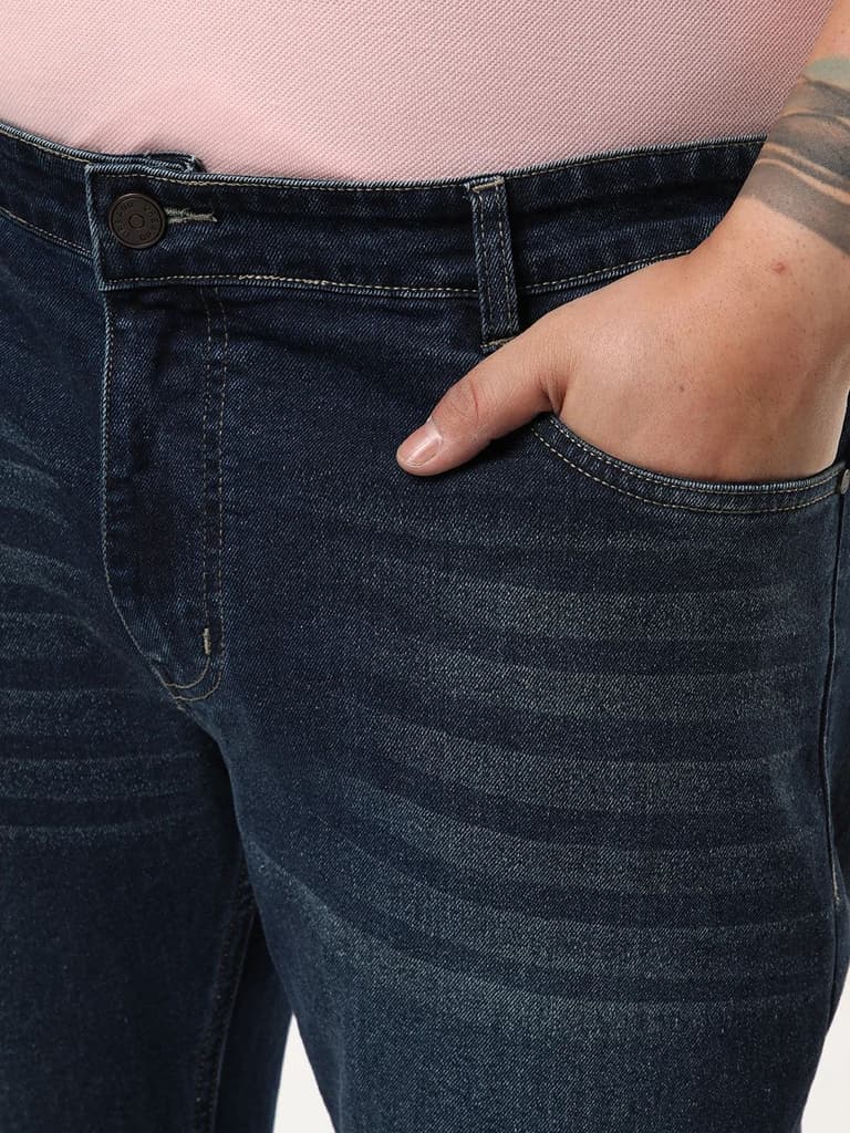 Plus Men's Blue Bootcut Fit Mid Rise Heavy Washed Jeans Stretchable — photo 5