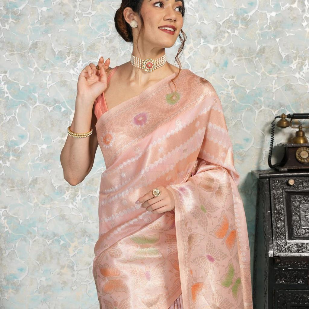 Mimosa Women's Woven Design Banarasi Style Art Silk Saree With Blouse Piece : SA00002065PNKFREE