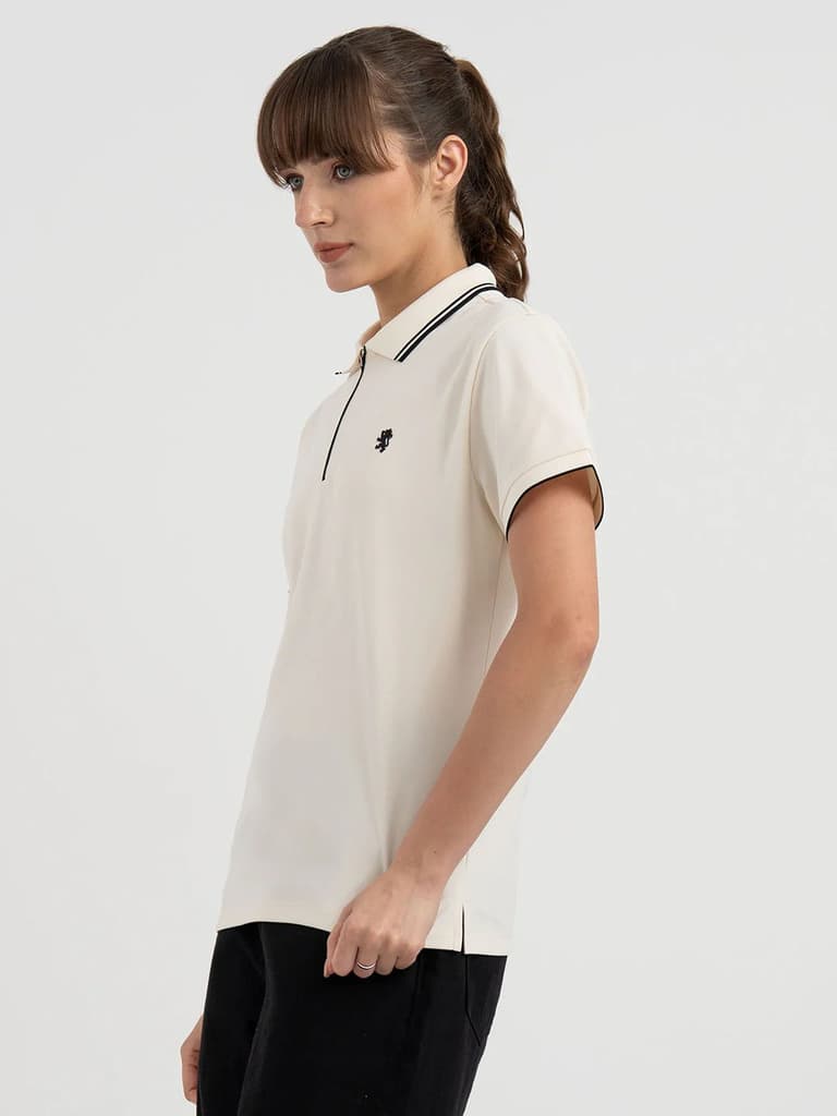 Polo T-Shirts for Women in Off White | Athleisure Polo T Shirt — photo 2