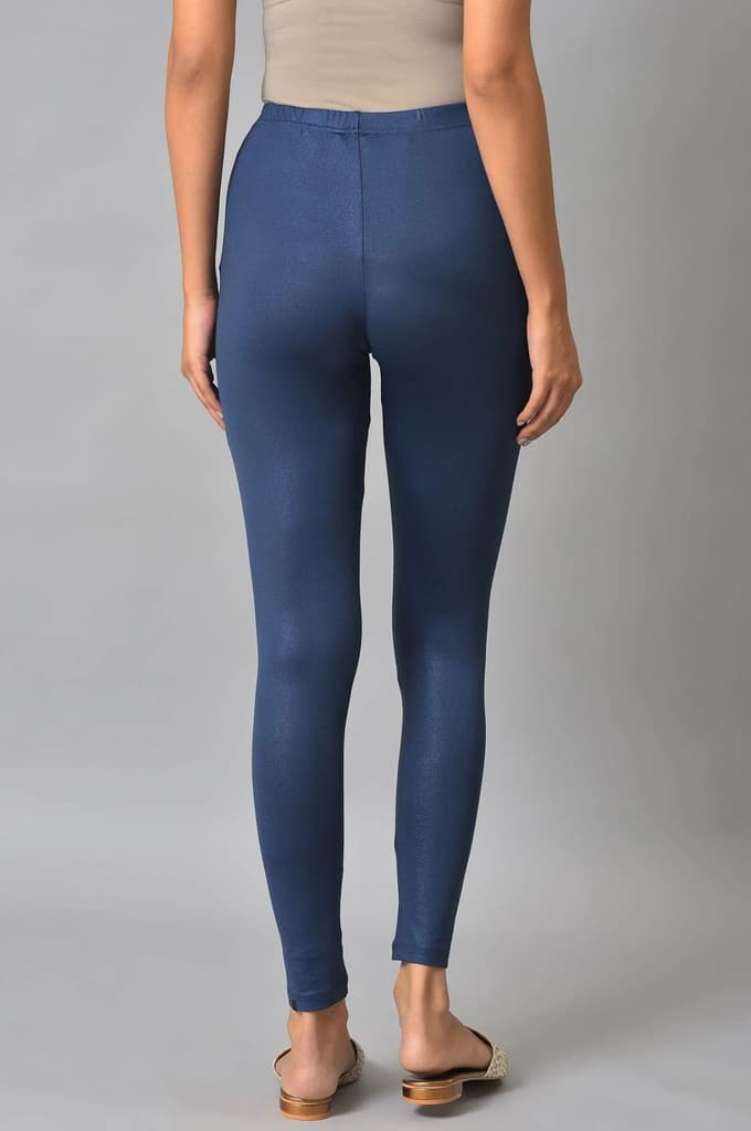 Blue Solid Skinny Fit Tights With Slip On Closure — photo 2
