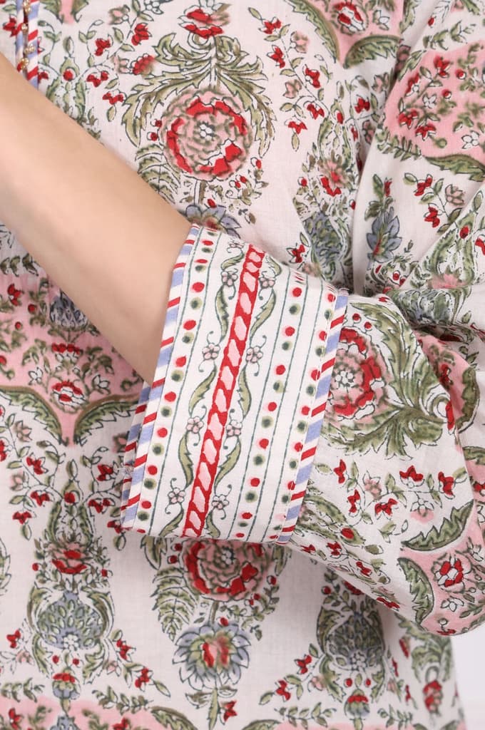 Off-White Floral Printed Pure Cotton Straight Kurta — photo 7
