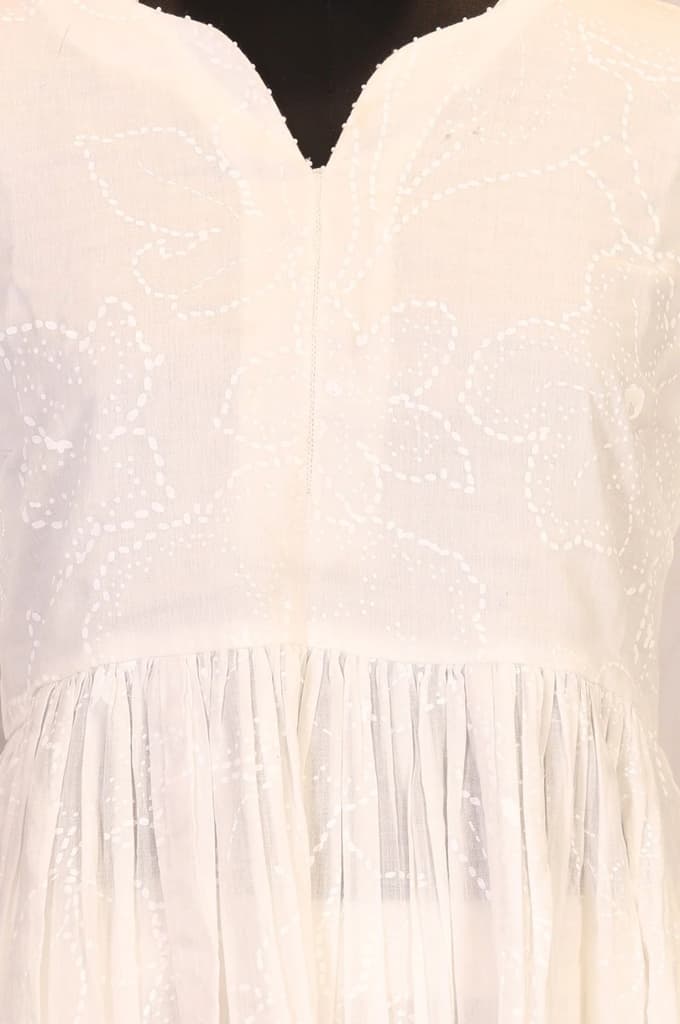 White Chikankari Pure Cotton Flared Kurta with Parallel Pants Set — photo 2