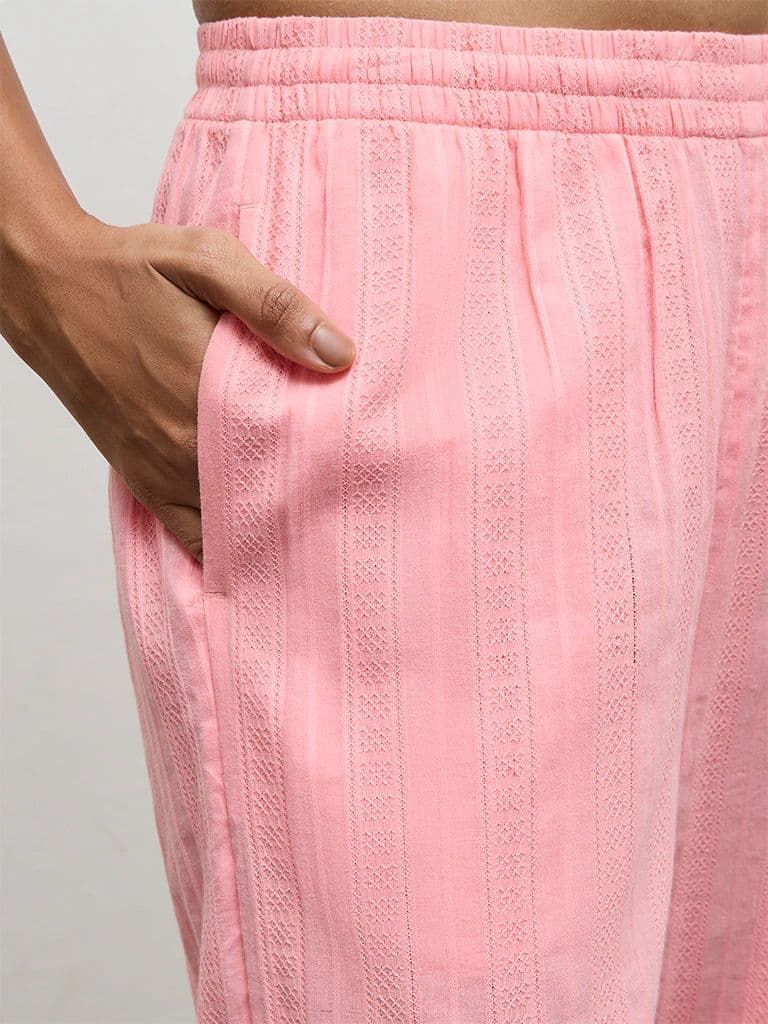 Utsa Pink Embroidered Cotton Pants — photo 3