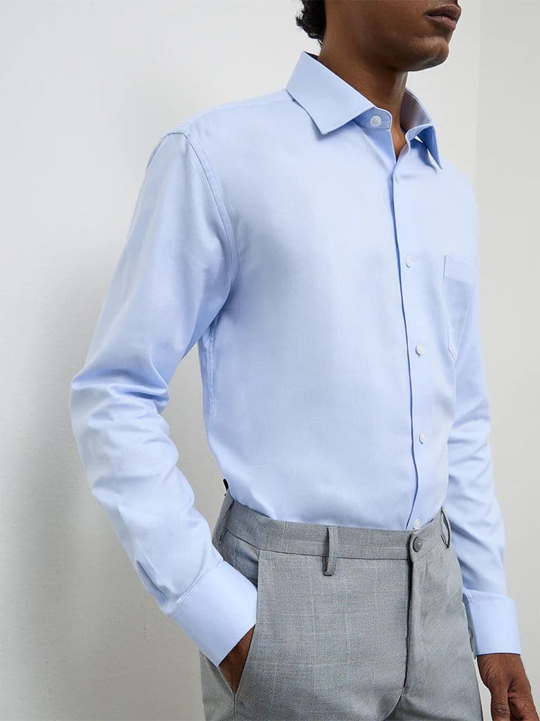WES Formals Light Blue Relaxed-Fit Cotton Shirt — photo 3